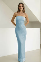 Sage Sheath Strapless Sequined Long Evening Dress - Curvevia