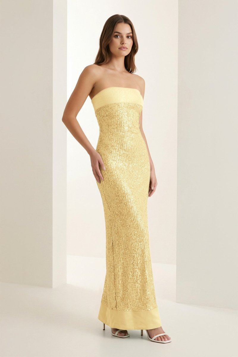 Sage Sheath Strapless Sequined Long Evening Dress - Curvevia