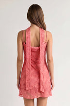 Red Jacquard Chiffon Cami Straps Sheath Homecoming Dress with Scarf - Curvevia