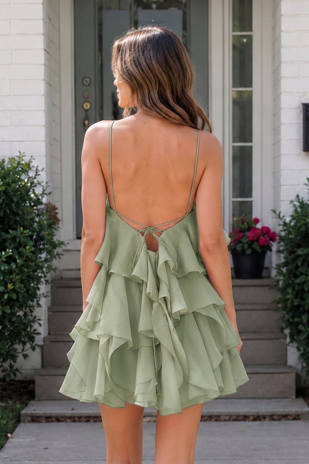 Coral Pink Ruffled Chiffon Halter Asymmetrical A-Line Wedding Guest Dress - Curvevia