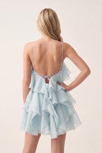 Coral Pink Ruffled Chiffon Halter Asymmetrical A-Line Wedding Guest Dress - Curvevia