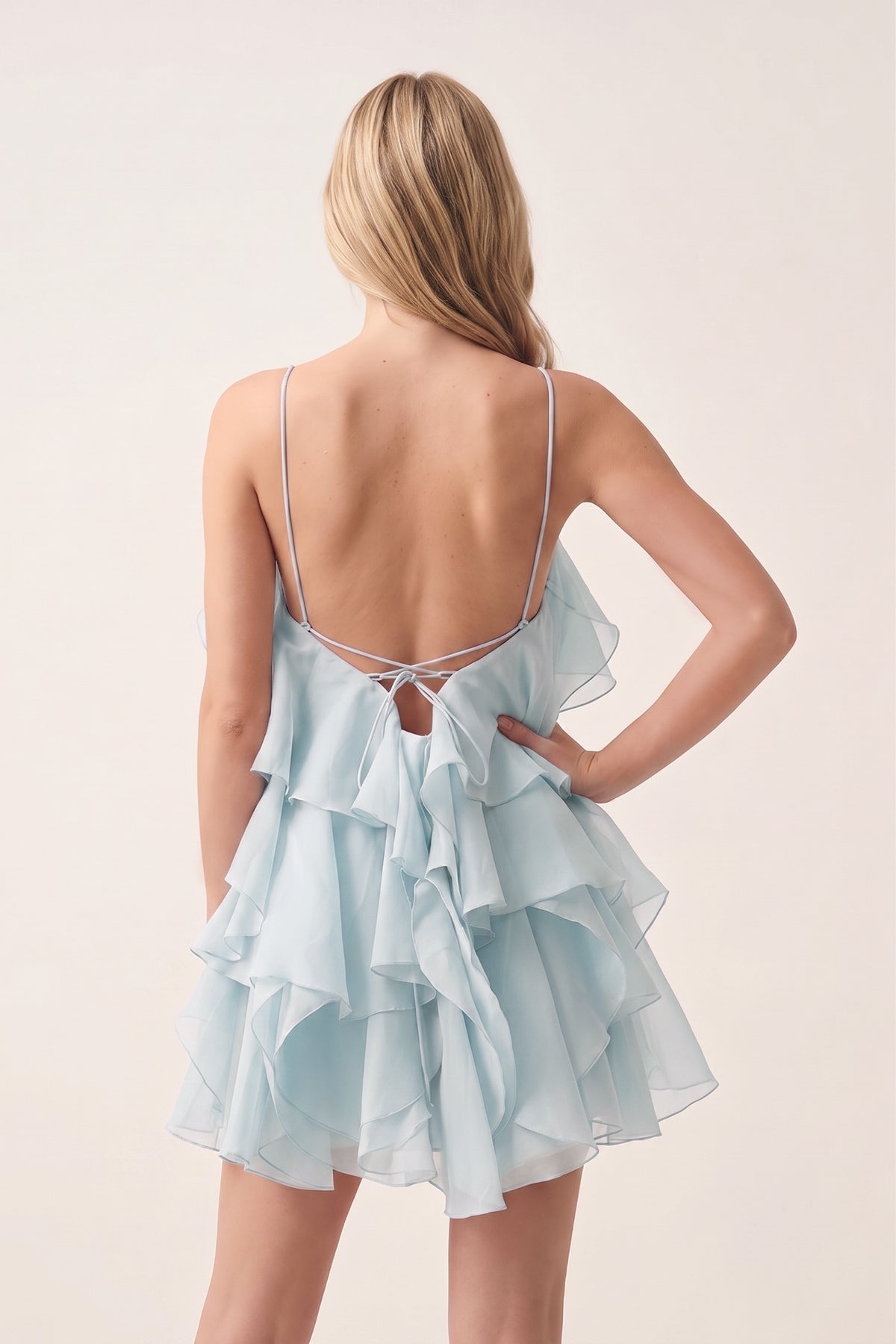Coral Pink Ruffled Chiffon Halter Asymmetrical A-Line Wedding Guest Dress - Curvevia
