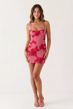 Coral Pink Spaghetti Straps Embroidered Sheath Mini Homecoming Dress - Curvevia