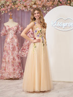 A-Line Corset Midi Wedding Guest Dress with 3D Flowers - Curvevia