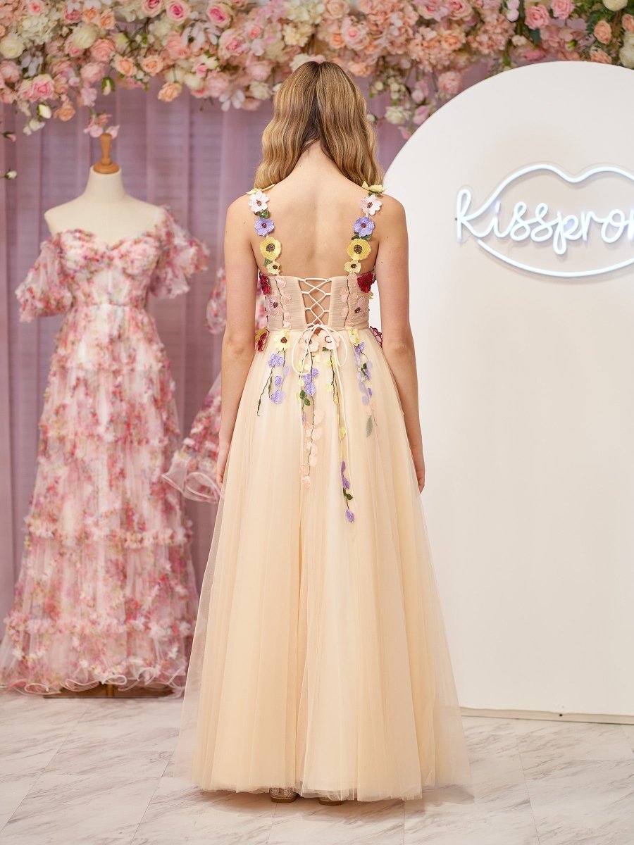 A-Line Corset Midi Wedding Guest Dress with 3D Flowers - Curvevia