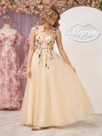 A-Line Corset Midi Wedding Guest Dress with 3D Flowers - Curvevia