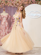 A-Line Corset Midi Wedding Guest Dress with 3D Flowers - Curvevia