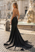 Mermaid Spaghetti Straps Corset Back Satin Evening Dress - Curvevia