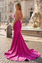 Mermaid Spaghetti Straps Corset Back Satin Evening Dress - Curvevia