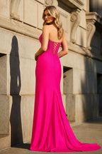 Red Strapless Mermaid Satin Long Prom Dresses with Beading - Curvevia