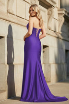 Red Strapless Mermaid Satin Long Prom Dresses with Beading - Curvevia