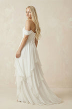 A-Line Sweetheart Off-the-shoulder Chiffon Floor Length Wedding Dress - Curvevia