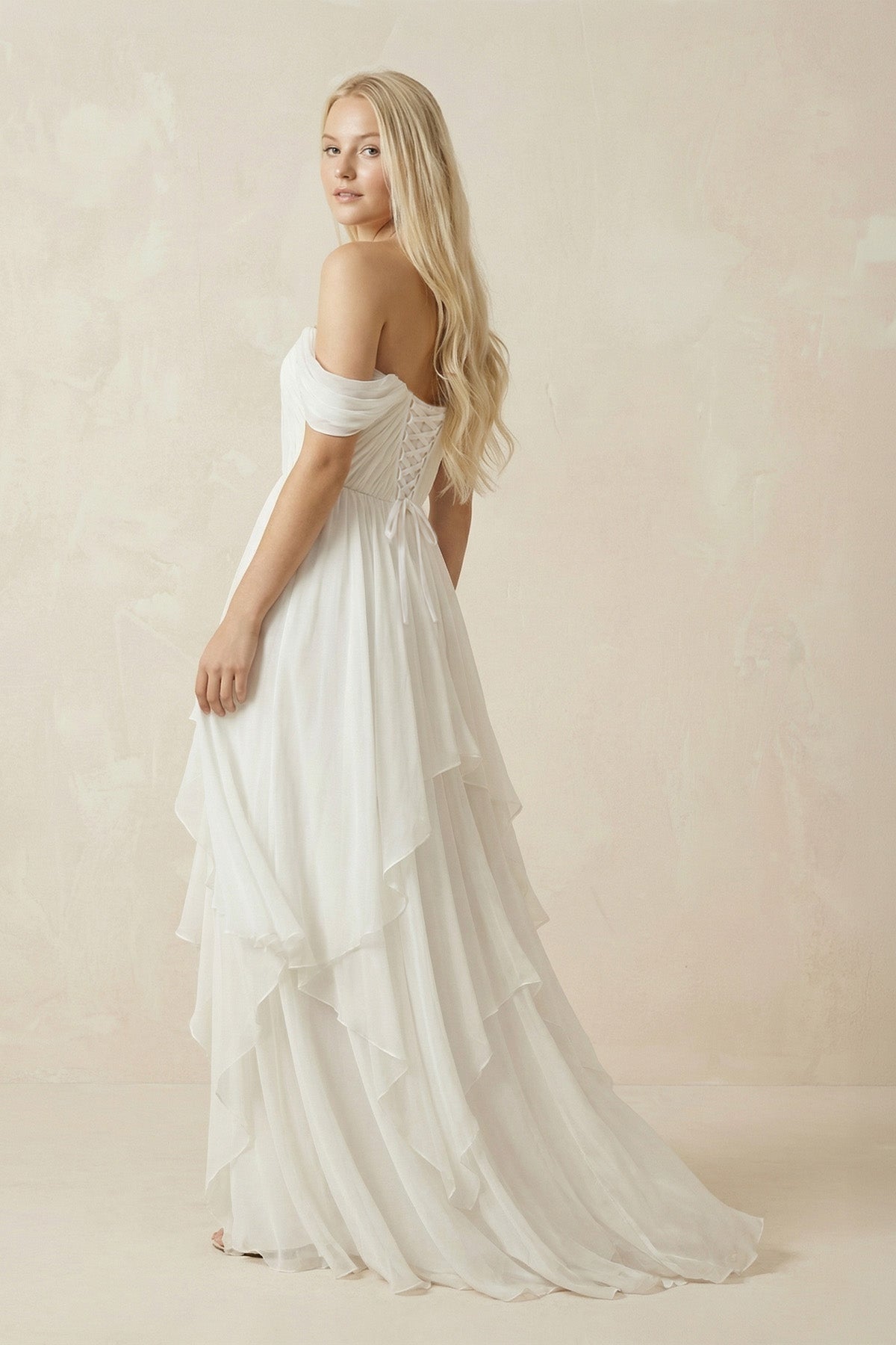 A-Line Sweetheart Off-the-shoulder Chiffon Floor Length Wedding Dress - Curvevia