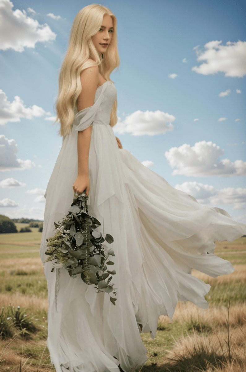 A-Line Sweetheart Off-the-shoulder Chiffon Floor Length Wedding Dress - Curvevia