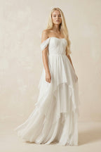 A-Line Sweetheart Off-the-shoulder Chiffon Floor Length Wedding Dress - Curvevia