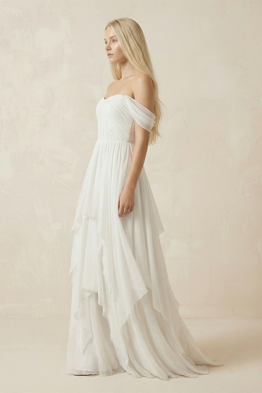 A-Line Sweetheart Off-the-shoulder Chiffon Floor Length Wedding Dress - Curvevia