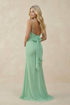 Cowl Neck Sheath Chiffon Bridesmaid Dress with Corset in Pale Pistachio - Curvevia