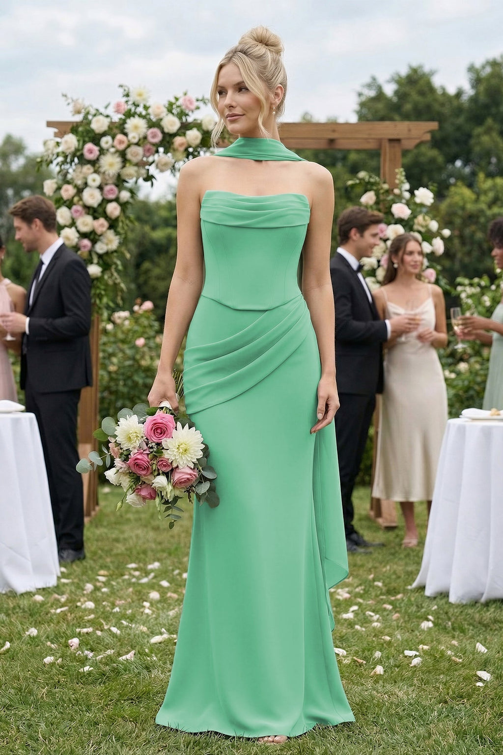 Cowl Neck Sheath Chiffon Bridesmaid Dress with Ribbon in Turquoise - Curvevia