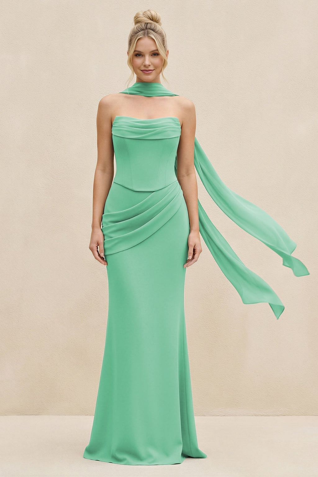 Cowl Neck Sheath Chiffon Bridesmaid Dress with Ribbon in Turquoise - Curvevia
