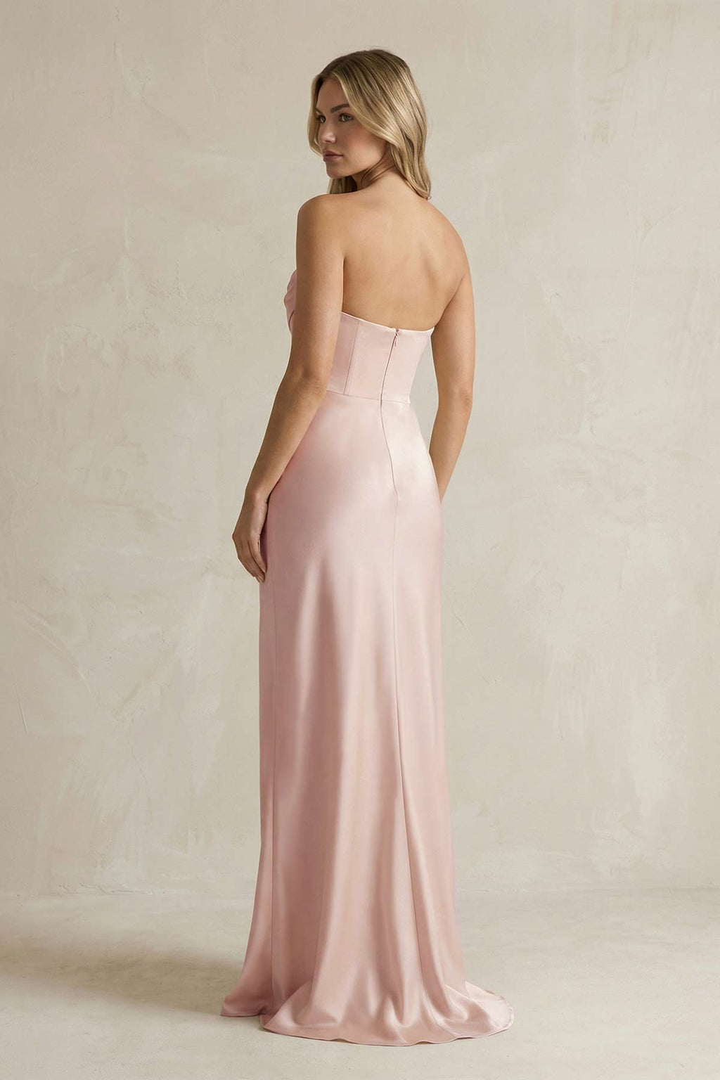 Cowl Neck Sheath Corset Bridesmaid Dress in Pale Blush - Curvevia