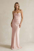 Cowl Neck Sheath Corset Bridesmaid Dress in Pale Blush - Curvevia