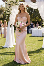 Cowl Neck Sheath Corset Bridesmaid Dress in Pale Blush - Curvevia