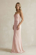 Cowl Neck Sheath Corset Bridesmaid Dress in Pale Blush - Curvevia