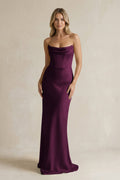 Cowl Neck Sheath Corset Bridesmaid Dress in Sangria - Curvevia