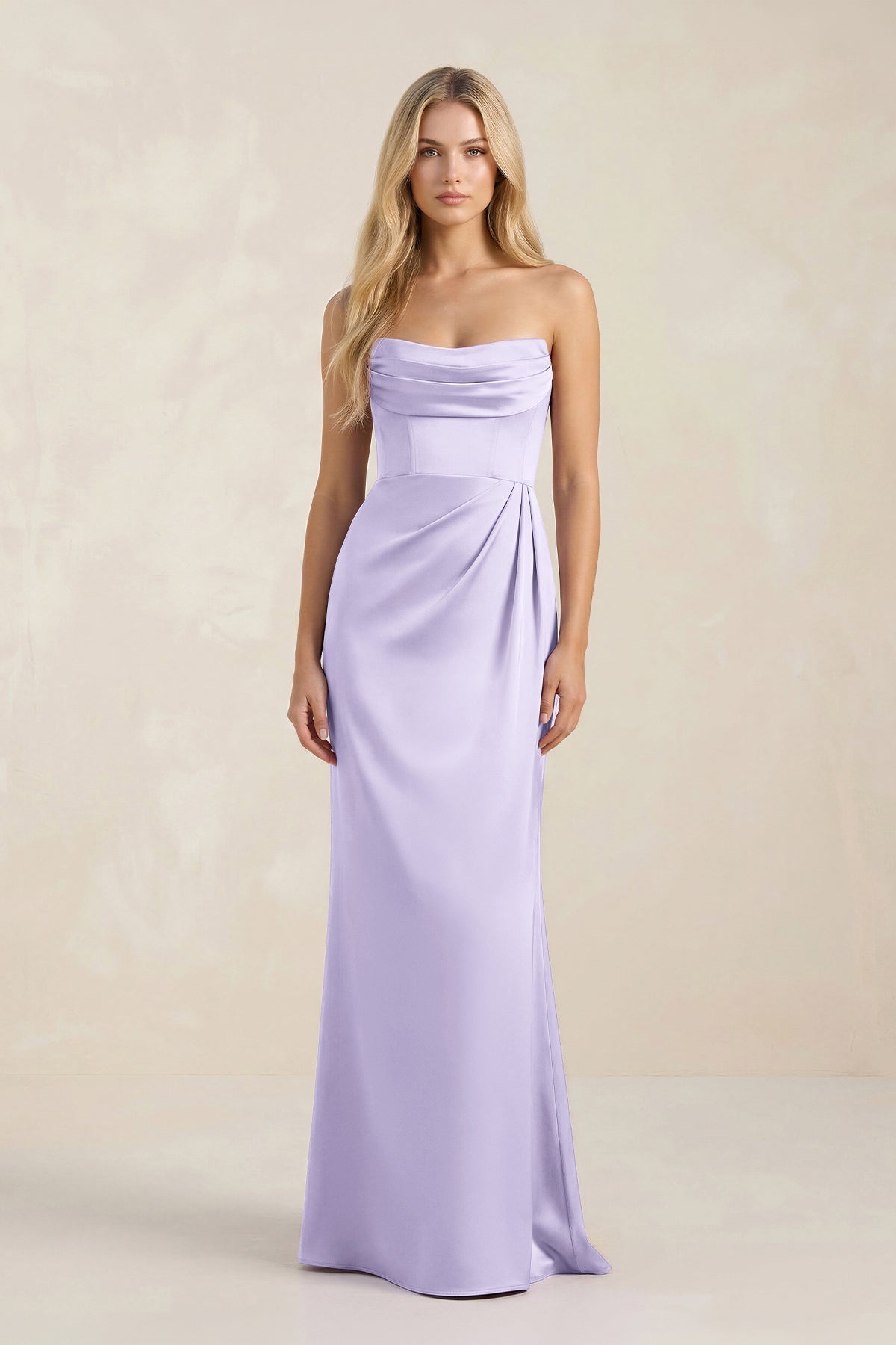 Cowl Neck Sheath Satin Bridesmaid Dress With Detachable Sleeves in Lavender - Curvevia