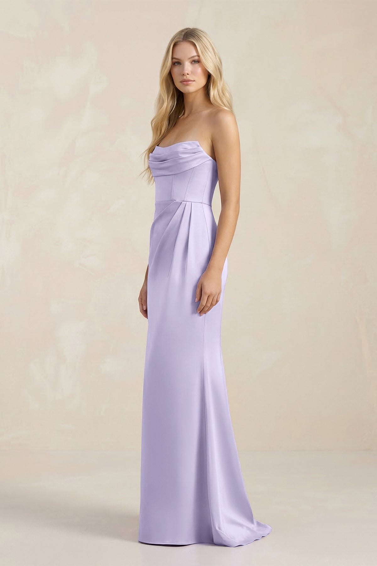 Cowl Neck Sheath Satin Bridesmaid Dress With Detachable Sleeves in Lavender - Curvevia