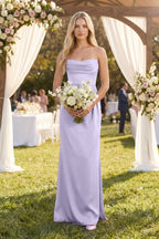 Cowl Neck Sheath Satin Bridesmaid Dress With Detachable Sleeves in Lavender - Curvevia