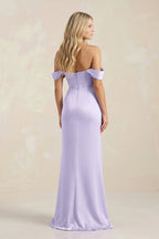 Cowl Neck Sheath Satin Bridesmaid Dress With Detachable Sleeves in Lavender - Curvevia