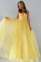 Tulle Appliques Lace-Up A-Line Long Wedding Guest Dress - Curvevia
