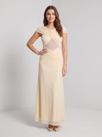 Butter Tulle Sheath V-Neck Back Zip Floor-Length Dress with Ruched Detailing - Curvevia