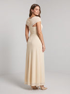 Butter Tulle Sheath V-Neck Back Zip Floor-Length Dress with Ruched Detailing - Curvevia