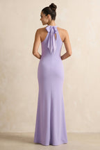 Crisscross Halter Sheath Chiffon Bridesmaid Dress with Bow in Lavender - Curvevia