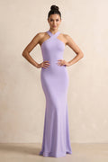 Crisscross Halter Sheath Chiffon Bridesmaid Dress with Bow in Lavender - Curvevia