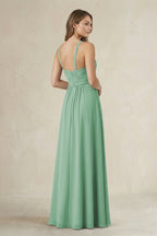 Cross Halter A-Line Pleated Bridesmaid Dress in Sea Glass - Curvevia
