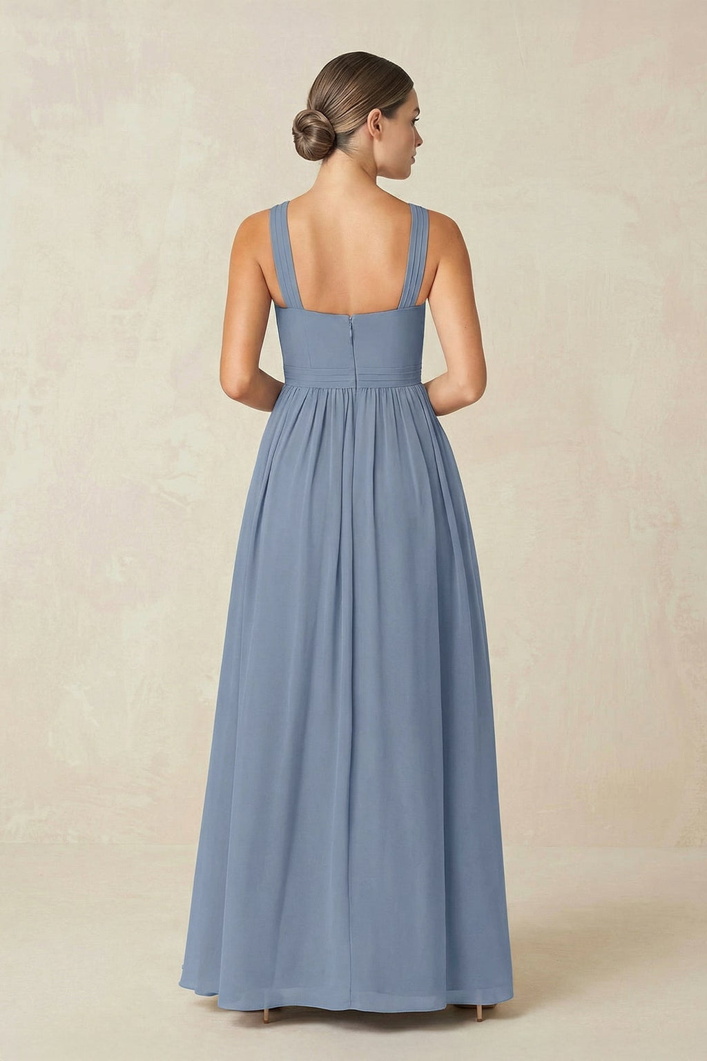 Cross Halter Neck Chiffon A-Line Mother of the Bride Dress With Slit in Neptune - Curvevia