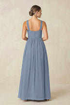 Cross Halter Neck Chiffon A-Line Mother of the Bride Dress With Slit in Neptune - Curvevia