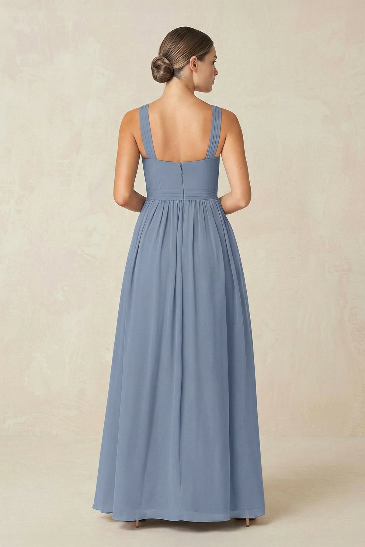 Cross Halter Neck Chiffon A-Line Mother of the Bride Dress With Slit in Neptune - Curvevia