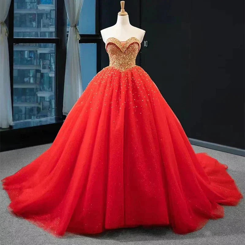 Navy Blue Sweetheart Tulle Quinceanera Dresses With Beadings - Curvevia