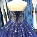 Navy Blue Sweetheart Tulle Quinceanera Dresses With Beadings - Curvevia