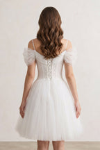 Ivory A-line V Neck Tulle Wedding Guest Dress - Curvevia
