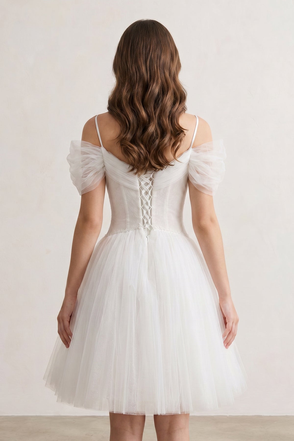 Ivory A-line V Neck Tulle Wedding Guest Dress - Curvevia