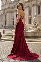 Fuchsia Off The Shoulder Satin Pleated Mermaid Evening Dress With Beading - Curvevia