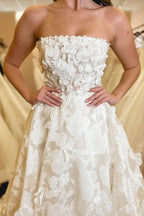 A-Line Strapless Floral Lace Wedding Dresses - Curvevia