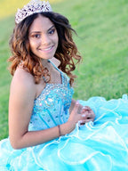 Halter Tulle Ball Gown Quinceanera Dresses With Rhinestones - Curvevia