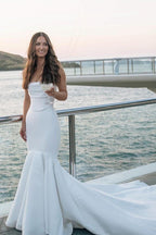 Simple Mermaid Strapless Satin Wedding Dresses - Curvevia