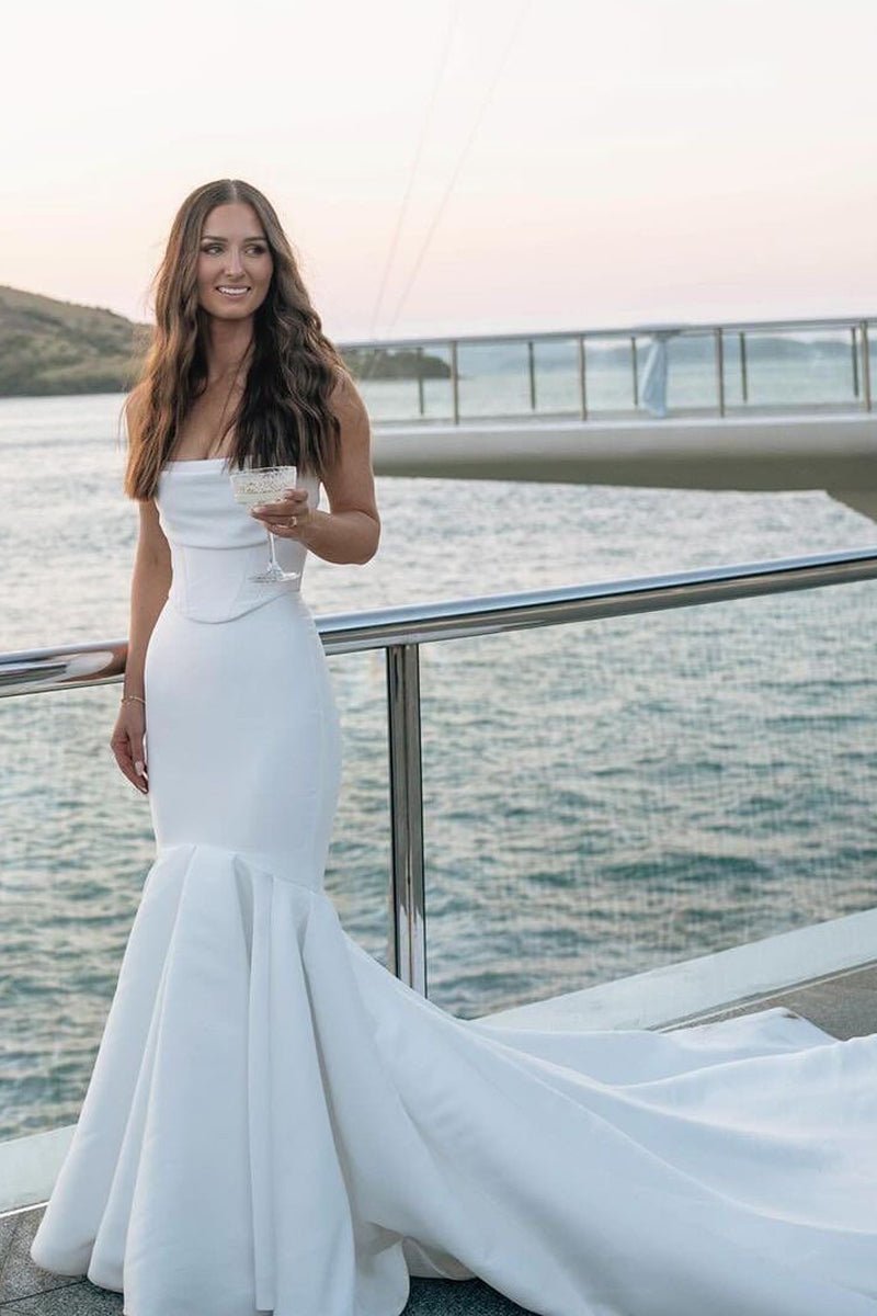 Simple Mermaid Strapless Satin Wedding Dresses - Curvevia